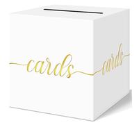 QIKSION White Wedding Card Box, Gold Foil Gift Card Box for Party, Wedding Reception, Birthday, Graduation Decorations, Baby & Bridal Shower, Anniversary, Retirement