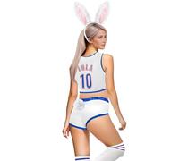 QIKUBI Women Lola #10 Bunny Costume 90s Space Movie Basketball Jersey Halloween Outfit with Accessories, White, Medium