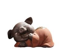 Qikuver Five Blessings Piggy Tea Pet Gift - Handmade Purple Clay Ceramic Cute Pig Figurine, Lucky Tea Table Ornament for Tea Lovers & Home Décor (FU)