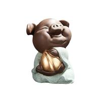 Qikuver Five Blessings Piggy Tea Pet Gift - Handmade Purple Clay Ceramic Cute Pig Figurine, Lucky Tea Table Ornament for Tea Lovers & Home Décor (SHOU)