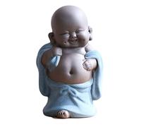 Qikuver Laughing Maitreya Buddha, Ceramic Buddha Statue Ornament Tea Sculpture Little Monk Decor Tea Set for Home Office Car Decors Gift Crafts and Arts (Blue)