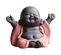 Qikuver Laughing Maitreya Buddha, Ceramic Buddha Statue Ornament Tea Sculpture Little Monk Decor Tea Set for Home Office Car Decors Gift Crafts and Arts (Orange)