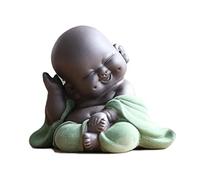 Qikuver Laughing Maitreya Buddha, Ceramic Buddha Statue Ornament Tea Sculpture Little Monk Decor Tea Set for Home Office Car Decors Gift Crafts and Arts (Green)