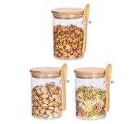 Qikuver Modern Glass Jar Set, 3 Pack 18OZ Food Storage Jars with Bamboo Lids, 34cm x 12cm x 12cm, Spice, Cereal, Cookie, Rice, Pasta, Dry Food Containers