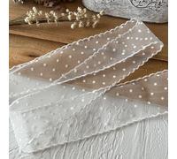 QILANJO 10.9 Yard White Mesh Lace Ribbon with White Dot 2 Inch Width Lace Trim Edge Fabric for Sewing, DIY, Scrapbooking, Wedding Decor, Dress Accessories, Home Decor