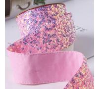 QILANJO 10 Yard Bling Sequin Ribbon Single Side Sparkling Flat Sequin Trim Inelastic Spangle Lace Fabric for DIY Crafts Sewing Clothing Embellishments Party Decor, 4 cm-Pink