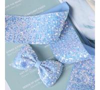 QILANJO 10 Yard Bling Sequin Ribbon Single Side Sparkling Flat Sequin Trim Inelastic Spangle Lace Fabric for DIY Crafts Sewing Clothing Embellishments Party Decor, 4 cm-Blue