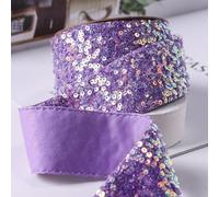QILANJO 10 Yard Bling Sequin Ribbon Single Side Sparkling Flat Sequin Trim Inelastic Spangle Lace Fabric for DIY Crafts Sewing Clothing Embellishments Party Decor, 4 cm-Purple