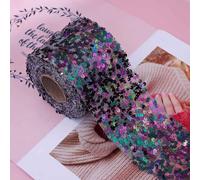 QILANJO 10 Yard Glitter Sequin Trim Bling Flat Sequin Elastic Spangle Mesh Wrap Ribbon for DIY Wreaths Bows Embellish Christmas Party Decor, 6 cm-Black
