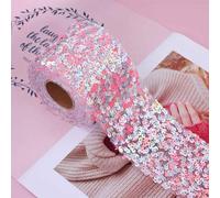 QILANJO 10 Yard Glitter Sequin Trim Bling Flat Sequin Elastic Spangle Mesh Wrap Ribbon for DIY Wreaths Bows Embellish Christmas Party Decor, 6 cm-Orange