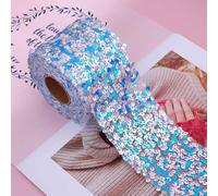 QILANJO 10 Yard Glitter Sequin Trim Bling Flat Sequin Elastic Spangle Mesh Wrap Ribbon for DIY Wreaths Bows Embellish Christmas Party Decor, 6 cm-Blue