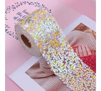 QILANJO 10 Yard Glitter Sequin Trim Bling Flat Sequin Elastic Spangle Mesh Wrap Ribbon for DIY Wreaths Bows Embellish Christmas Party Decor, 6 cm-Yellow