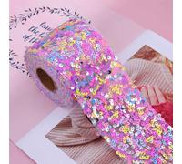 QILANJO 10 Yard Glitter Sequin Trim Bling Flat Sequin Elastic Spangle Mesh Wrap Ribbon for DIY Wreaths Bows Embellish Christmas Party Decor, 6 cm-Pink