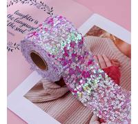 QILANJO 10 Yard Glitter Sequin Trim Bling Flat Sequin Elastic Spangle Mesh Wrap Ribbon for DIY Wreaths Bows Embellish Christmas Party Decor, 6 cm-Purple