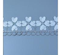 QILANJO 10 Yards 1.3 Inch Shiny Heart Flower Embroidery Ribbon Hollow Out Metallic Thread Lace Trim Inelastic Sewing Lace Fabric for Crafts, DIY, Wedding Decor, Dress, Curtain, Costume, Silver