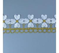 QILANJO 10 Yards 1.3 Inch Shiny Heart Flower Embroidery Ribbon Hollow Out Metallic Thread Lace Trim Inelastic Sewing Lace Fabric for Crafts, DIY, Wedding Decor, Dress, Curtain, Costume, Gold