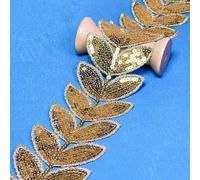 QILANJO 10 Yards Gold Leaf Lace Trim Glitter Metallic Sequin Embroidery Lace Edge Trim Ribbon Fabric for Sewing, Wedding Party Decor, Costume, Curtain, 2.3 Inch