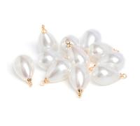 QILANJO 100 Pcs ABS Imitation Pearl Pendant Charms Water Drop Shaped Pearl Beads with Alloy Connectors for Women DIY Necklace Bracelet Earring Key Chains Jewelry Making, 0.4x0.31 inch, Plastic, No