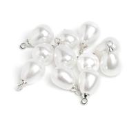 QILANJO 100 Pcs ABS Imitation Pearl Pendant Charms Water Drop Shaped Pearl Beads with Alloy Connectors for Women DIY Necklace Bracelet Earring Key Chains Jewelry Making, 0.4x0.31 inch, Plastic, No