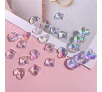 QILANJO 100 Pcs Acrylic Heart/Pyramid Cube Charms Glitter Resin Beads with Flat Back for DIY Crafts Hairclip Phonecase Decor, 0.6 Inch, No Hole, AB Color