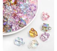 QILANJO 100 Pcs Hanging Plastic Beads 16 mm Resin Loose Beads with Hanging Loop Bulk for DIY, Keychain, Necklace, Car Hanging Christmas Pendants Ornament, Shiny Translucent-Multicolor, Diamond Shape