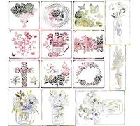 QILANJO 14 Pcs/Set Rose Mason Jar Painting Stencils 6X5 Inch Natural Floral Rose Plants Mason Jar Patterns Reusable Plastic Drawing Templates for Art Crafts, Canvas, Scrapbooking, Wall, Cards, Style C