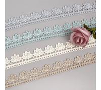 QILANJO 15 Yards Flower Lace Trim 1.2 Inch Scalloped Braid Lace Edge Trim Embroidery Fabric Ribbon for Sewing, DIY, Wedding Decor, Home Decor, Blue