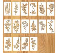 QILANJO 16 Pcs Flowers Painting Stencils Plants Reusable Plastic Drawing Templates for Crafts, DIY, Scrapbooking, Cards, Home Decor, 3.8x6.9 Inch