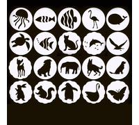 QILANJO 20 Pcs Animal Stencils 5.9 Inch Round Plastic Cake Painting Stencils Reusable Sugar Icing Template for Crafts, DIY, Scrapbook, Decor