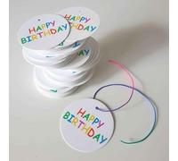 QILANJO 200 Pcs Happy Birthday Gift Tags with String Round Paper Hanging Favor Tags for Birthday Party Decor Gift Wrap, 2 Inch