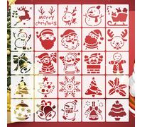 QILANJO 25 Pcs/Set Christmas Stencils Holiday 3.6 Inch Square Plastic Painting Stencils Set for Merry Xmas Crafts, DIY, Scrapbook, Drawing, Canvas, Decor