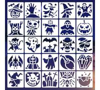 QILANJO 25 Pcs/Set Halloween Stencils 3.6 Inch Square Plastic Holiday Painting Stencils Set for Pumpkin Bat Ghost Spider Drawing, Crafts, Scrapbook, Canvas, Decor