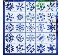 QILANJO 25 Pcs/Set Snowflake Stencils 3.6 Inch Holiday Square Plastic Painting Stencils Set for Winter Holiday Crafts, DIY, Scrapbook, Drawing, Canvas, Decor