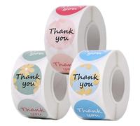 QILANJO 3 Rolls Thank You Stickers Round Self-Adhesive Paper Labels Sealing Stickers for Envelope, Mailer Seal, Bag Packaging Decor, Small Business, Tag, Green/Pink/Blue, Large-1.5 inch/750 Pcs