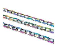 QILANJO 3 Yards 0.2" Square Curb Chain Trim Alloy Base Thin Box Chain Link Necklace for Crafts DIY Clothing Belt Decor Bracelet Jewelry Making, Gradient Rainbow Color
