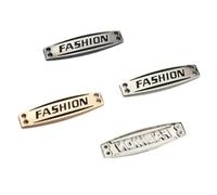QILANJO 40 Pcs Mini Metal Tags 1.2 Inch Rectangle Printed FASHION Stamping Labels Tags Charms with Sewing Holes for Clothes Shoes Bags Decor DIY, Gold/Black/Silver/Bronze