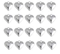 QILANJO 50 Pcs Heart Hanging Charms 3D Shaped Acrylic Plastic Heart Pendent with Hanging Ring for Craft Jewelry Making Decor DIY,Silver