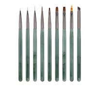 QILANJO 9 Pcs/Set Nail Art Paint Brushes UV Gel Application Brush Nail Tip Drawing Pen Flat/Round/Slanted Nail Dotting Tools for Women Manicure Care Nail Art, Green