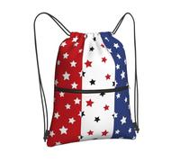 Qilerongrong Drawstring Backpack Bag Sport Gym Sackpack Durable Waterproof Lightweight for Men Women, Red Blue Stars, One Size