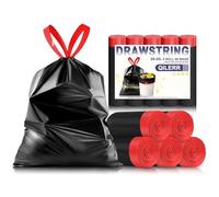 QILERR 25L Heavy-Duty Bin Bags with Drawstring | 60 Count Extra Thick Leakproof Rubbish Bags | Black Bin Liners for Kitchen, Home & Office | Fits 25-30L Bins