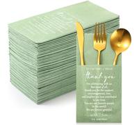 Qilery 100 Plain Thank You Wedding Napkins Cocktail Napkins Newlyweds to Family Friends Guests with Built in Flatware Pocket Tissues Bridal Shower Rehearsal Dinner Party Supply(Sage Green)
