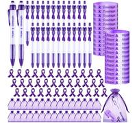 Qilery 120 Pcs Purple Ribbon Awareness Items Gifts Set - Alzheimer's Lapel Pins, Epilepsy Awareness Bracelets, Domestic Violence Pens, Organza Bags for Lupus Pancreatic Cancer Survivor Event Charity