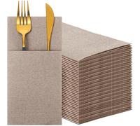 Qilery 200 Pcs Linen Feel Napkins Bulk with Built in Flatware Pocket Prefolded Dinner Napkin Disposable Airlaid Paper Napkins for Wedding Restaurant Bar Dinners Events Holiday Party (Wood Color)