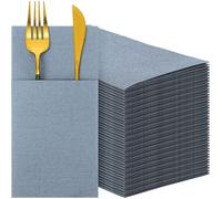 Qilery 200 Pieces Linen Feeling Napkins, Disposable Airlaid Paper Napkins with Built-in Flatware Pocket for Silverware, Valentine Wedding Party, Christmas Day (Dusty Blue)