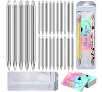 Qilery 25 Set Stainless Steel Resin Blank Epoxy Pens for UV Dtf Wraps Sublimation Pen Gifts Resealable Pouch Bag and Holographic Thank You Cards Set for DIY Glitter Craft
