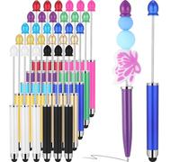 Qilery 30 Pcs Beaded Pens with Stylus Tips, Beaded DIY Stylus 2-in-1, Multifunctional Fashionable Stylus for Rubber Touch Screen, Handwriting Ballpoint Pen 1.0mm, Black Ink, Office Supplies (Colorful)