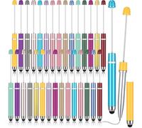 Qilery 30 Pcs Beaded Pens with Stylus Tips, Beaded DIY Stylus 2-in-1, Multifunctional Fashionable Stylus for Rubber Touch Screen, Handwriting Ballpoint Pen 1.0mm, Black Ink, Office Supplies (Rose Red)