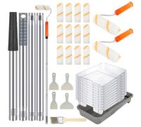 Qilery 31 Pcs Paint Roller Kit with Extension Pole Roller Include 4 Inch Paint Rollers and Brush Holder Tray with Disposable Liners Angled Brush Cleaning Knives for Home Improvement Supplies