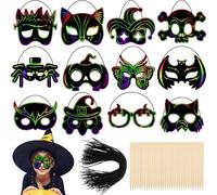 Qilery 48 Pcs Halloween Scratch Mask Rainbow Animal Scratch off Art Craft Kit, Paper DIY Craft Mask for Party Favors Games