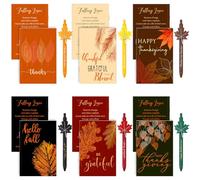 Qilery 48 Sets Fall Thanksgiving Gifts Including thank you Notepad with Maple Shaped Creative Novelty Pens Sets Happy Thanksgiving Themed Small Gifts for Coworker Employees Office Party Favor